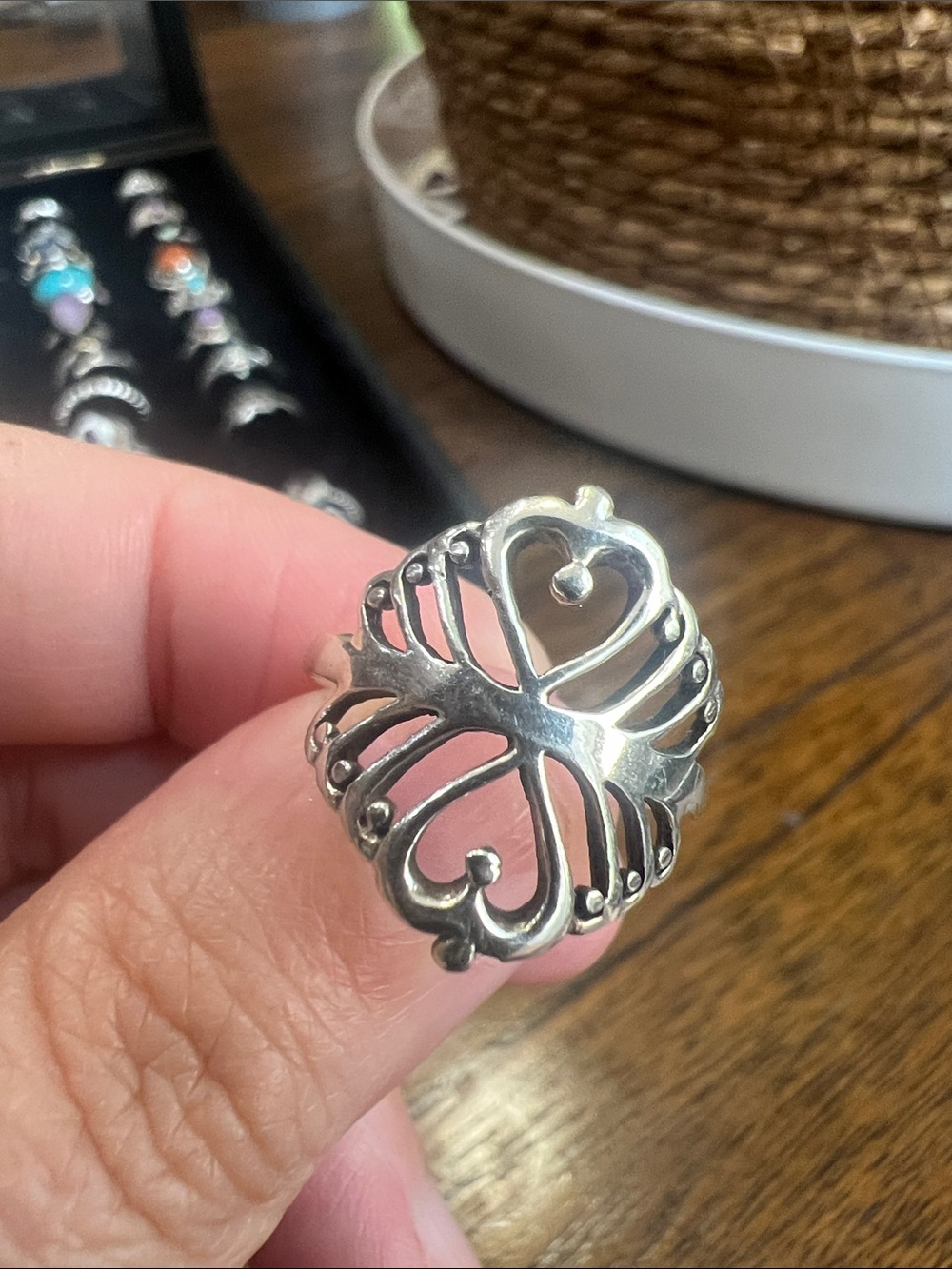 Sterling Silver Filigree Heart Statement Ring - Size 8